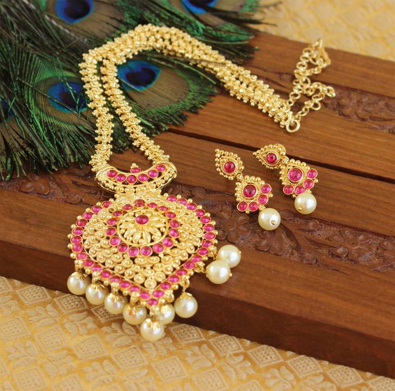 Kempu micro gold  plated necklace set