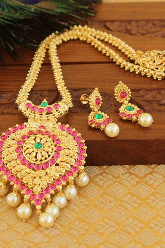 Kempu micro gold  plated necklace set
