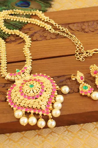 Kempu micro gold  plated necklace set