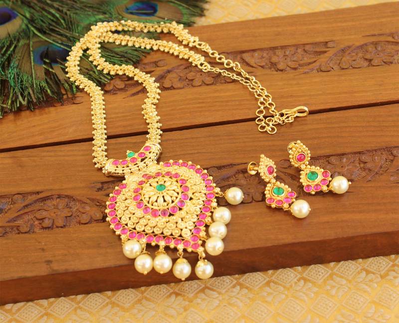 Kempu micro gold  plated necklace set