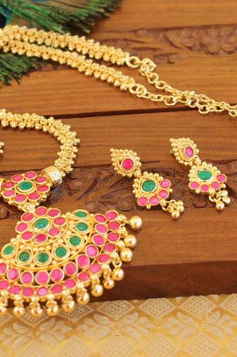 Kempu micro gold  plated necklace set