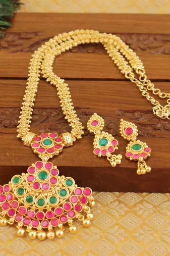Kempu micro gold  plated necklace set