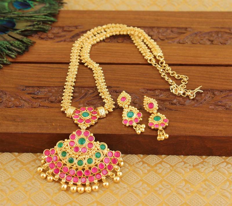 Kempu micro gold  plated necklace set