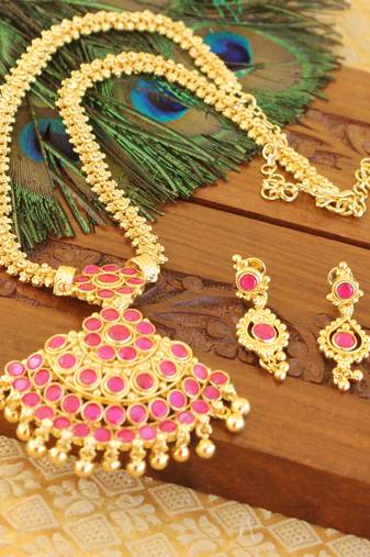 Kempu micro gold  plated necklace set