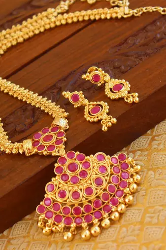 Kempu micro gold  plated necklace set