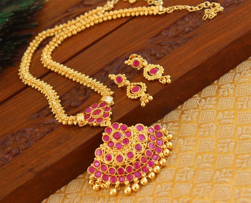 Kempu micro gold  plated necklace set