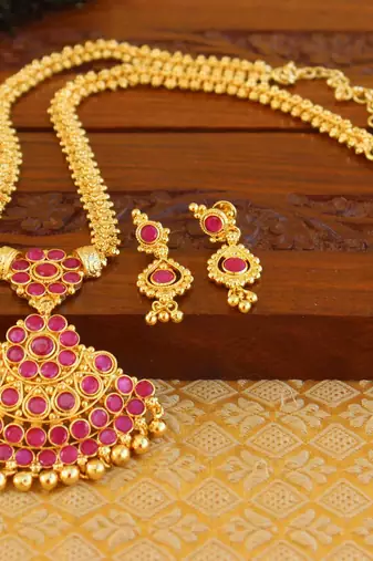Kempu micro gold  plated necklace set