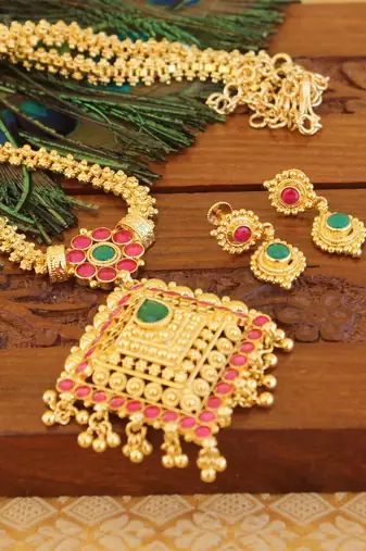 Kempu micro gold  plated necklace set