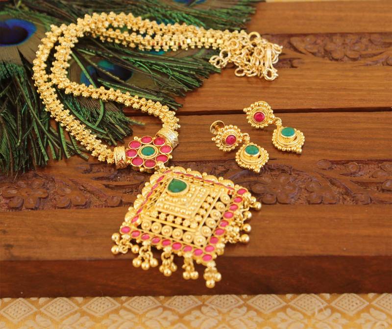 Kempu micro gold  plated necklace set