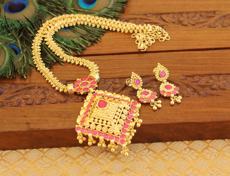 Kempu micro gold  plated necklace set