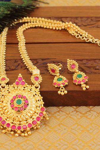 Kempu micro gold  plated necklace set