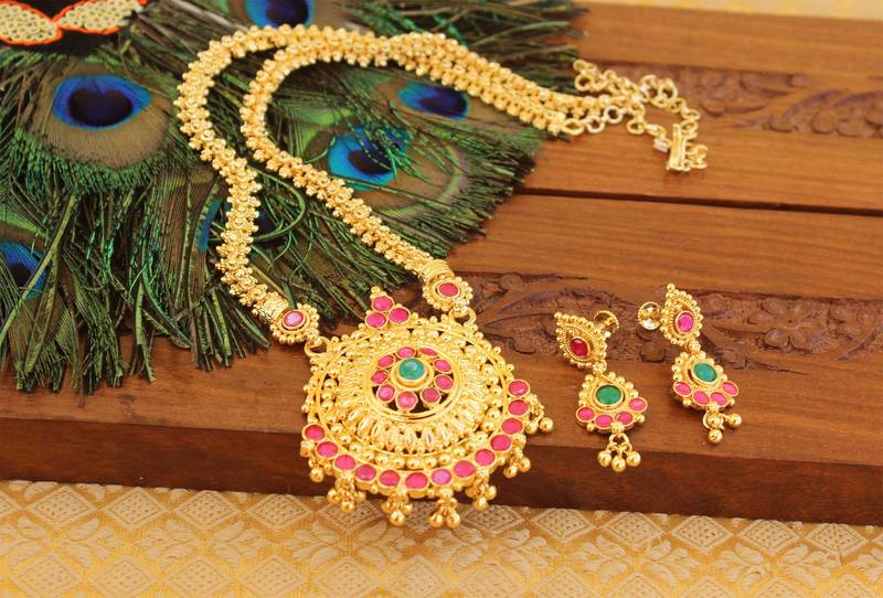 Kempu micro gold  plated necklace set