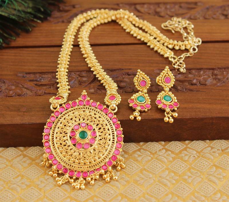 Kempu micro gold  plated necklace set
