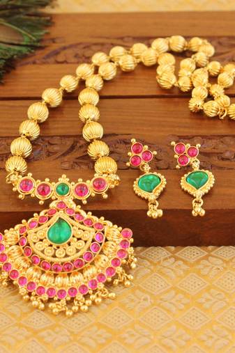 Kempu micro gold  plated necklace set