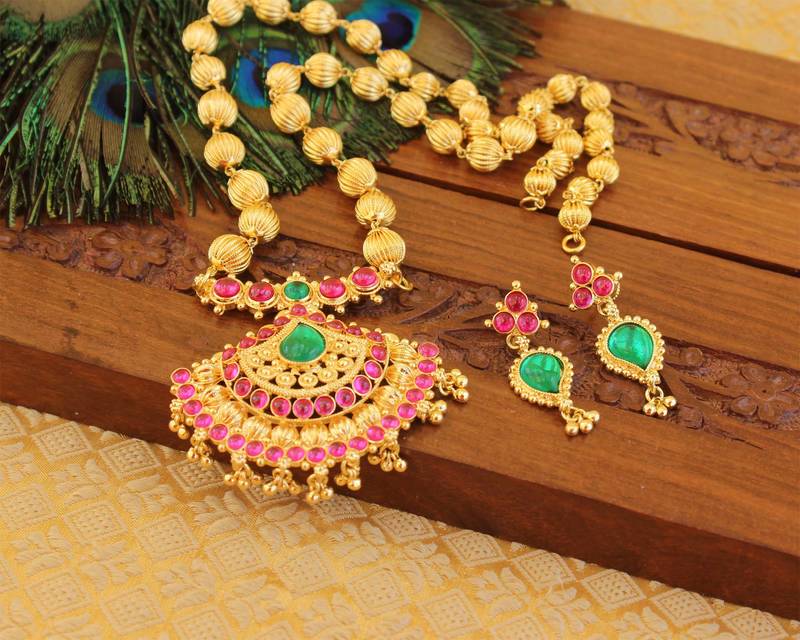 Kempu micro gold  plated necklace set