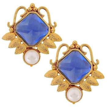 Faceted Blue Stone 18K Gold Plated Victorian Stud Earring for Women 1