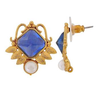 Faceted Blue Stone 18K Gold Plated Victorian Stud Earring for Women 2