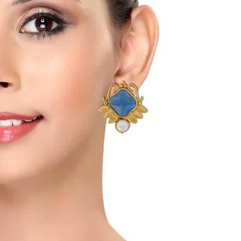 Faceted Blue Stone 18K Gold Plated Victorian Stud Earring for Women 3
