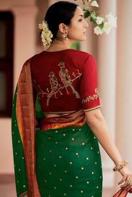 Pure Green Colour Paithani Saree With Maroon Worked Blouse 3
