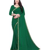 Green embroider border with placement mirror work lycra blend saree with blouse piece.