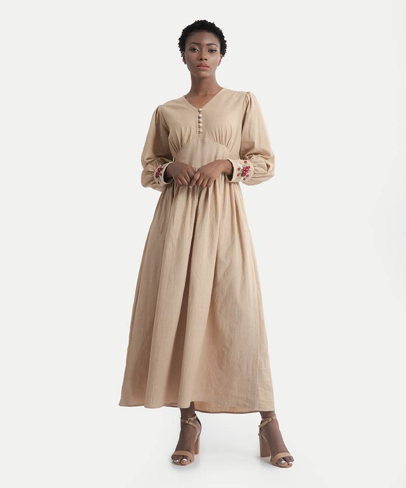 Beige chloe rosette cuff dress