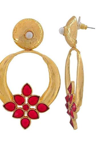 Red Turkish Flower Antique Gold Plated Turqoise Earring for Women