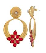 Red Turkish Flower Antique Gold Plated Turqoise Earring for Women