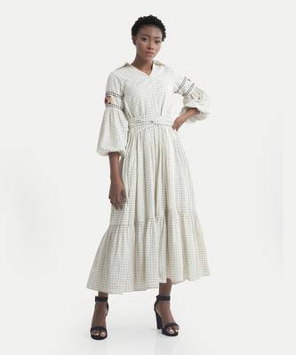 White sand esme flared wrap waist dress 1