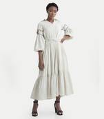 White sand esme flared wrap waist dress