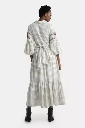 White sand esme flared wrap waist dress
