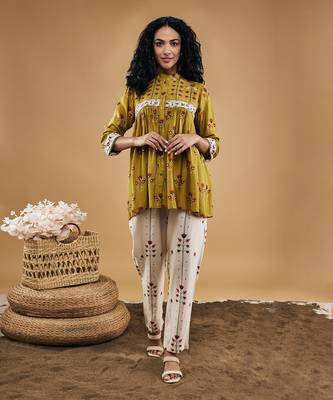 Yellow & ivory floral printed co ord set 1