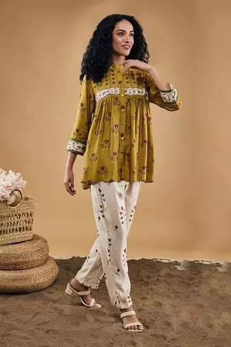 Yellow & ivory floral printed co ord set