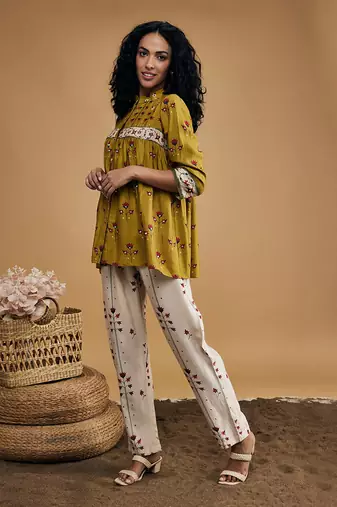 Yellow & ivory floral printed co ord set