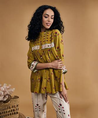 Yellow & ivory floral printed co ord set 4