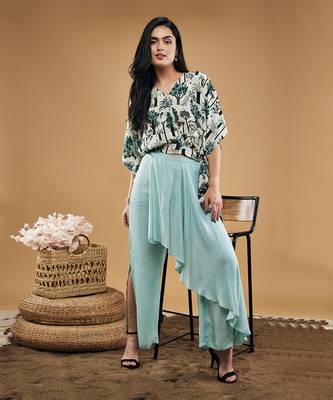 Multicolor palm bay printed top with drape pants 1