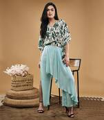 Multicolor palm bay printed top with drape pants