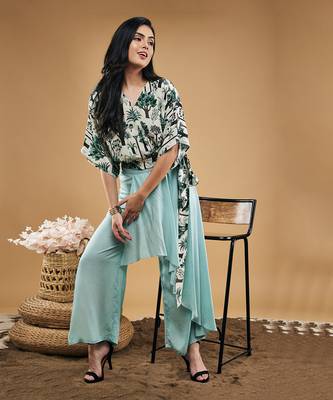 Multicolor palm bay printed top with drape pants 2