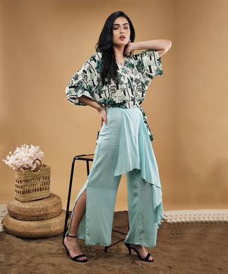Multicolor palm bay printed top with drape pants 3