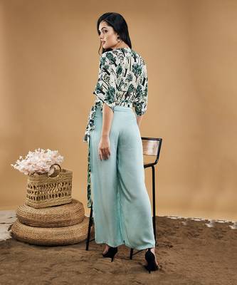 Multicolor palm bay printed top with drape pants 4