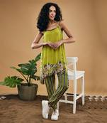 Green orchid bloom embellished top with pants