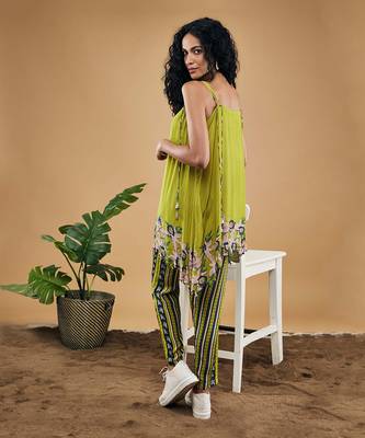 Green orchid bloom embellished top with pants 3