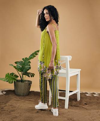Green orchid bloom embellished top with pants 4