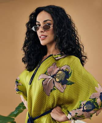 Green orchid bloom printed kimono dress with belt 3