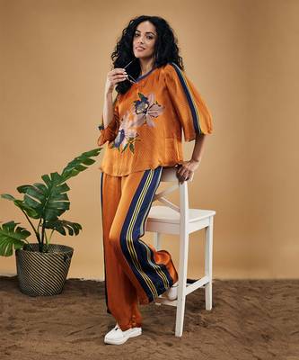 Orange orchid bloom printed co ord set 2