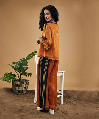 Orange orchid bloom printed co ord set 4