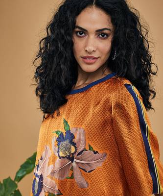 Orange orchid bloom printed co ord set 5