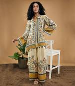 Yellow bird and tile embellished shirt with pants