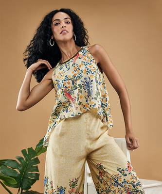 Yellow bird and tile printed co ord set 2