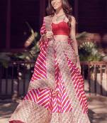 Multicolor Thread Embroidered Georgette Laheriya Printed Indian Lehenga Dress