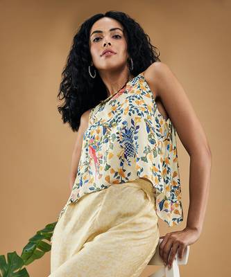 Yellow bird and tile printed co ord set 4
